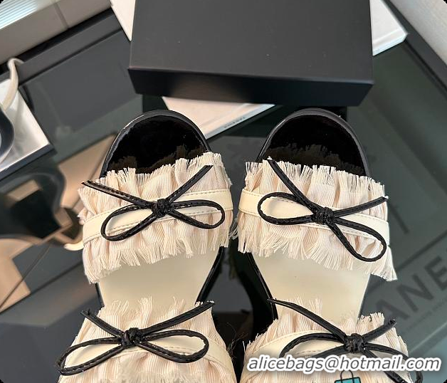 Top Design Chanel Interlocking CC Logo Bow Heels White 60703002