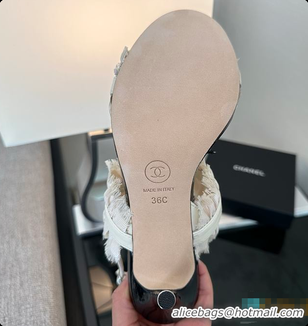 Top Design Chanel Interlocking CC Logo Bow Heels White 60703002