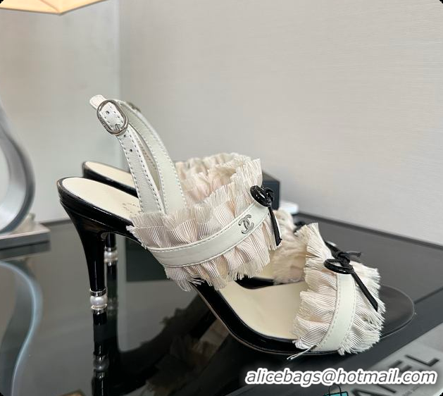 Top Design Chanel Interlocking CC Logo Bow Heels White 60703002