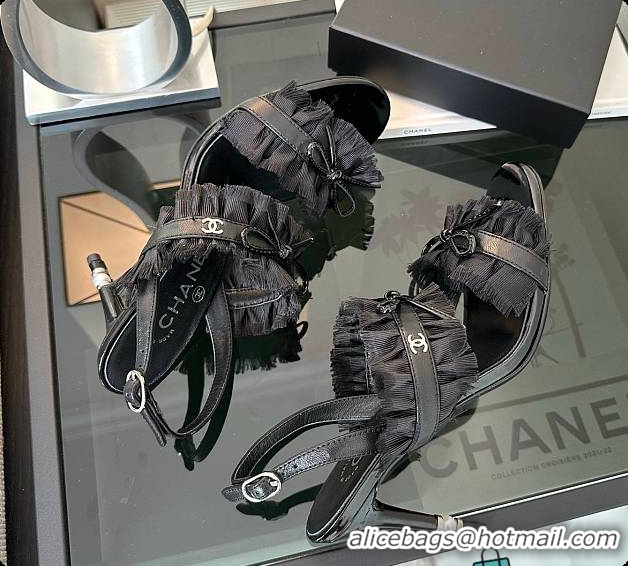 Unique Style Chanel Interlocking CC Logo Bow Heels Black 60703002