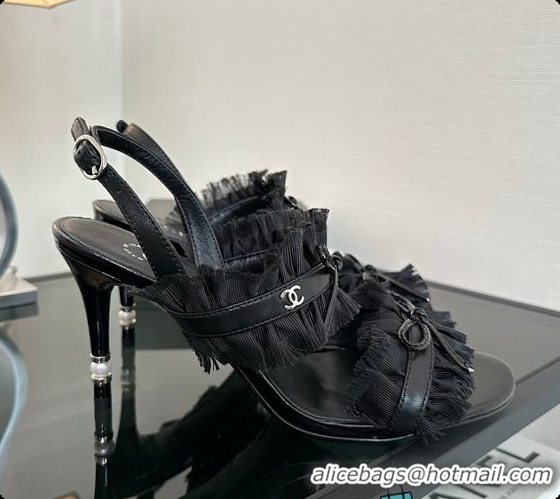 Unique Style Chanel Interlocking CC Logo Bow Heels Black 60703002