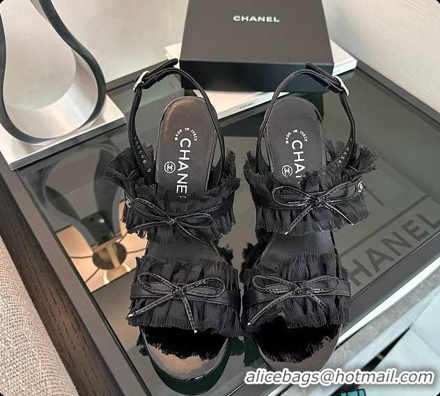 Unique Style Chanel Interlocking CC Logo Bow Heels Black 60703002