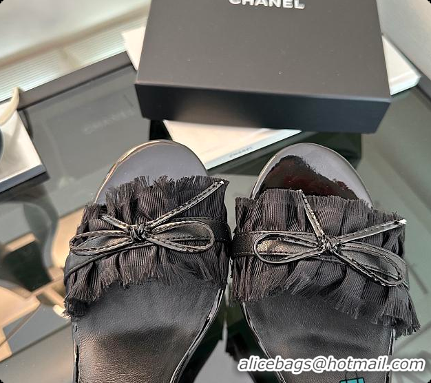 Unique Style Chanel Interlocking CC Logo Bow Heels Black 60703002