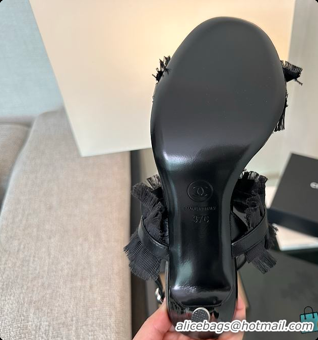 Unique Style Chanel Interlocking CC Logo Bow Heels Black 60703002
