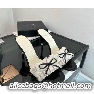 Top Grade Chanel CC Ruffled Bow Heels White 60703003