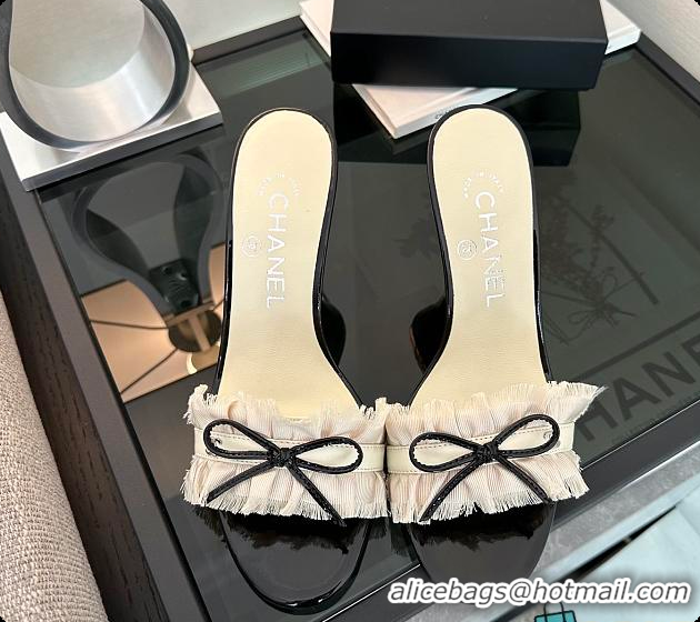 Top Grade Chanel CC Ruffled Bow Heels White 60703003