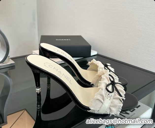 Top Grade Chanel CC Ruffled Bow Heels White 60703003