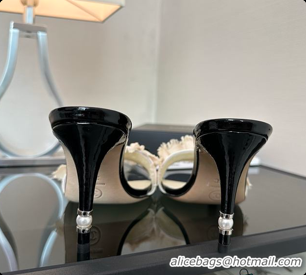 Top Grade Chanel CC Ruffled Bow Heels White 60703003