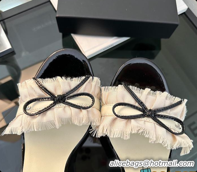 Top Grade Chanel CC Ruffled Bow Heels White 60703003