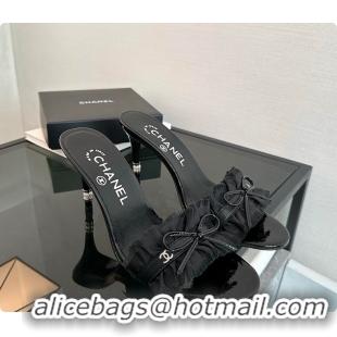 Low Cost Chanel CC Ruffled Bow Heels Black 60703003