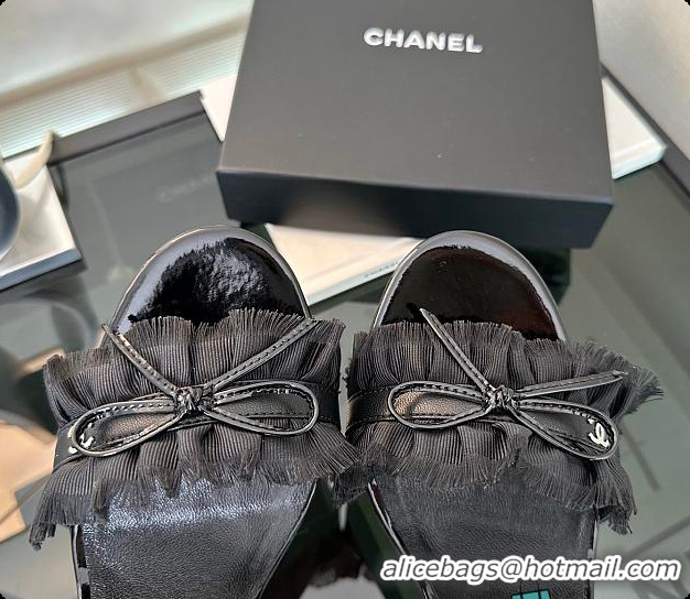 Low Cost Chanel CC Ruffled Bow Heels Black 60703003