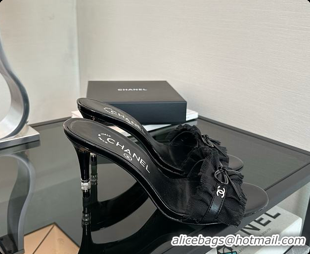 Low Cost Chanel CC Ruffled Bow Heels Black 60703003