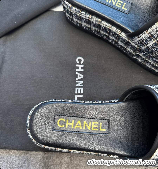 Most Popular Chanel Tweed Chain Slides Black 60703005