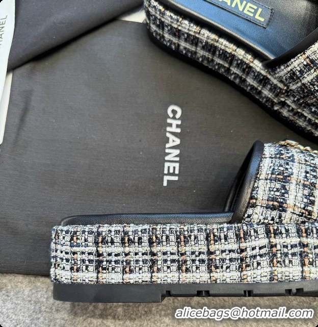 Most Popular Chanel Tweed Chain Slides Black 60703005