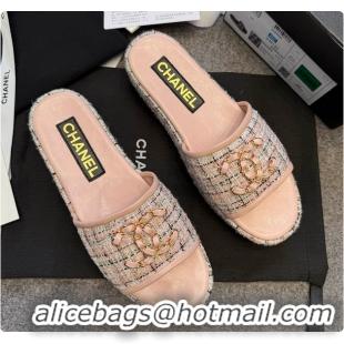 Best Price Chanel Tweed Chain Slides Pink 60703005