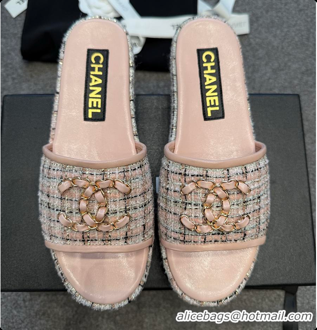 Best Price Chanel Tweed Chain Slides Pink 60703005