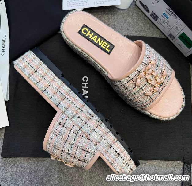 Best Price Chanel Tweed Chain Slides Pink 60703005