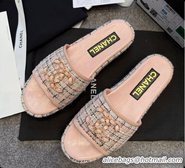 Best Price Chanel Tweed Chain Slides Pink 60703005