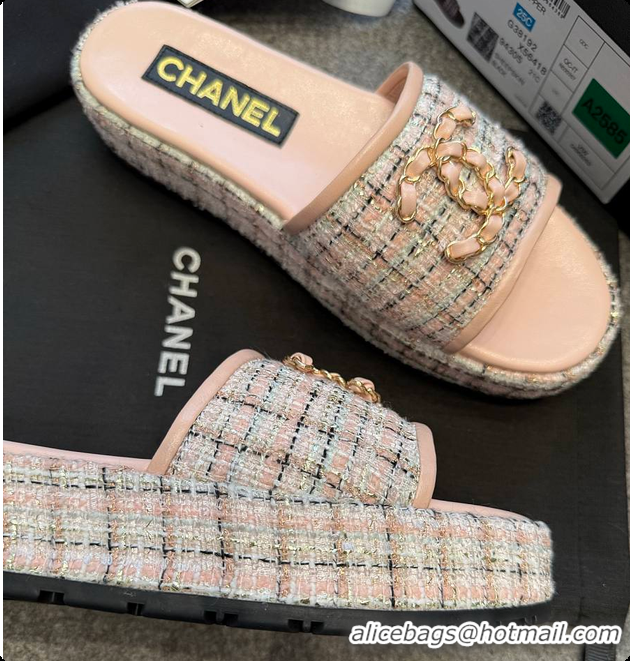 Best Price Chanel Tweed Chain Slides Pink 60703005