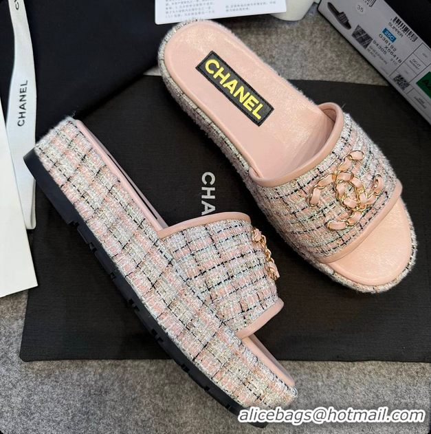 Best Price Chanel Tweed Chain Slides Pink 60703005