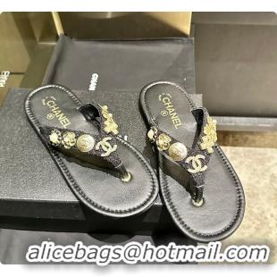 Pretty Style Chanel Thongs Lambskin & metal Slipper Black 60703006