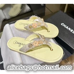 Pretty Style Chanel Thongs Lambskin & metal Slipper Yellow 60703006