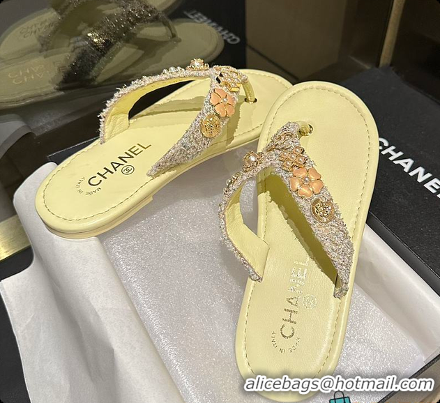 Pretty Style Chanel Thongs Lambskin & metal Slipper Yellow 60703006