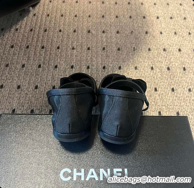Top Grade Chanel Mary Janes Mesh & Grosgrain Black 60703011