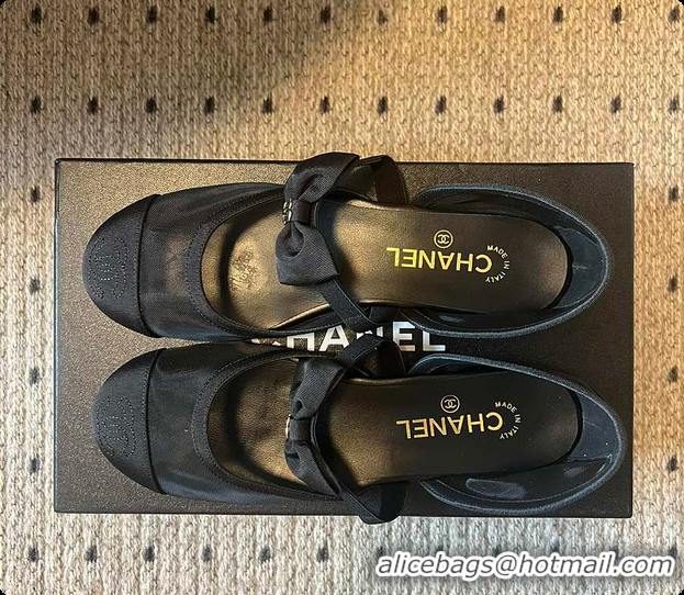 Top Grade Chanel Mary Janes Mesh & Grosgrain Black 60703011