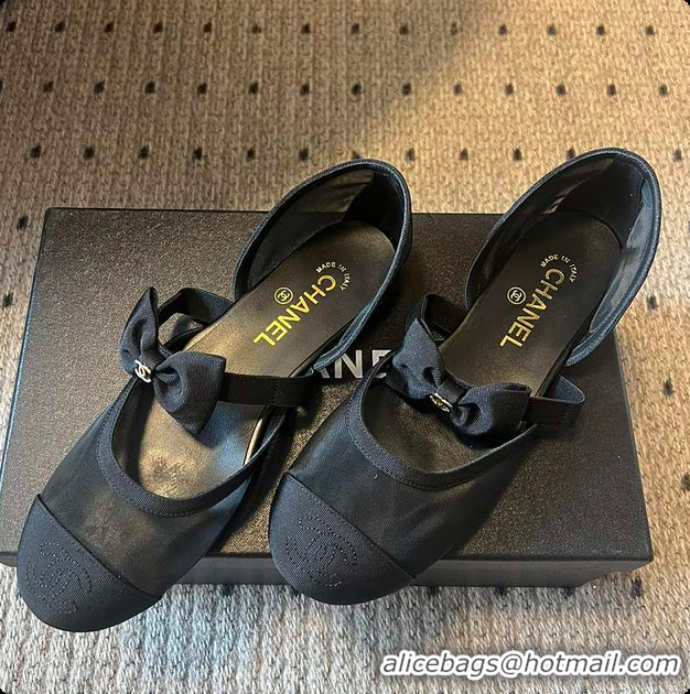 Top Grade Chanel Mary Janes Mesh & Grosgrain Black 60703011