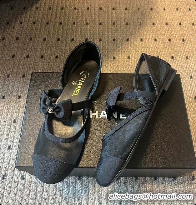 Top Grade Chanel Mary Janes Mesh & Grosgrain Black 60703011
