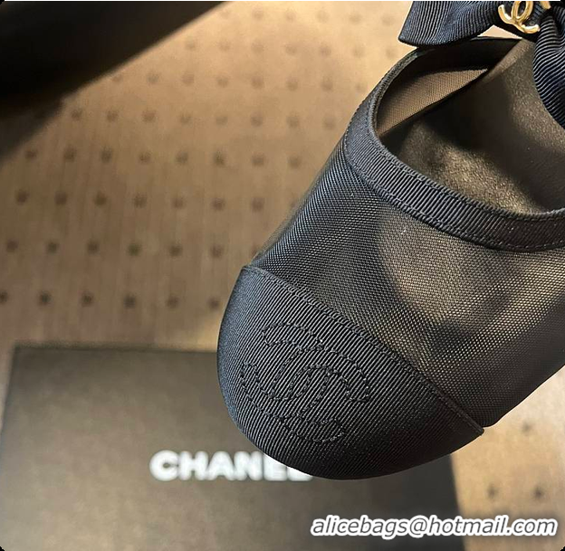 Top Grade Chanel Mary Janes Mesh & Grosgrain Black 60703011