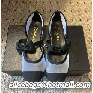 Popular Style Chanel Mary Janes Mesh & Grosgrain Grey & Black 60703011