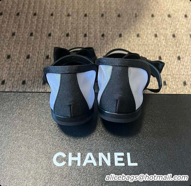 Popular Style Chanel Mary Janes Mesh & Grosgrain Grey & Black 60703011