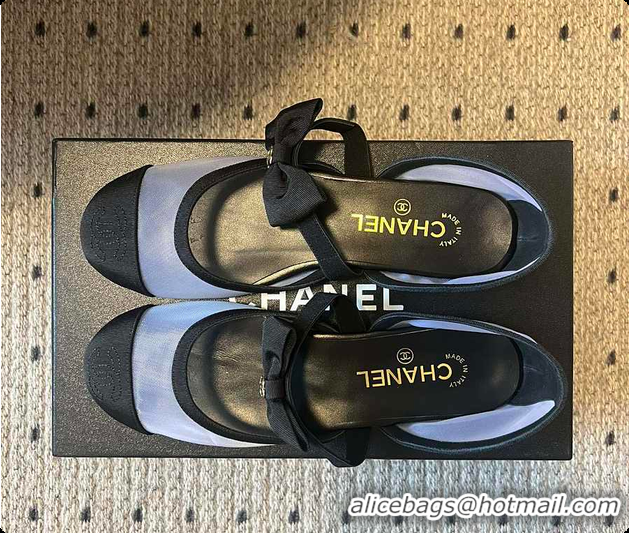 Popular Style Chanel Mary Janes Mesh & Grosgrain Grey & Black 60703011