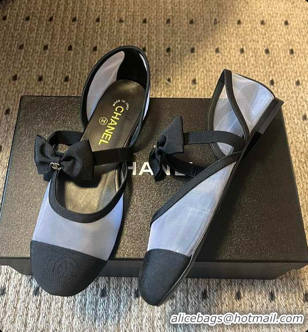 Popular Style Chanel Mary Janes Mesh & Grosgrain Grey & Black 60703011
