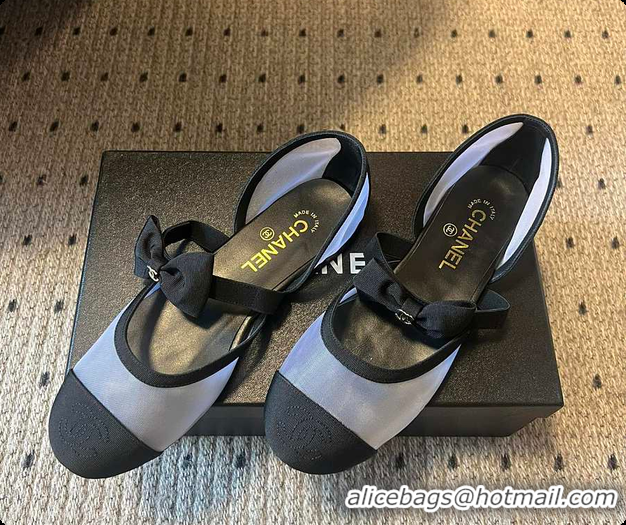 Popular Style Chanel Mary Janes Mesh & Grosgrain Grey & Black 60703011