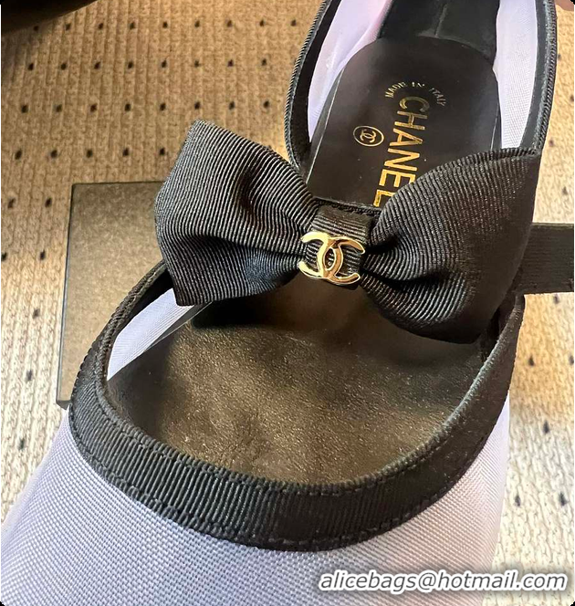 Popular Style Chanel Mary Janes Mesh & Grosgrain Grey & Black 60703011