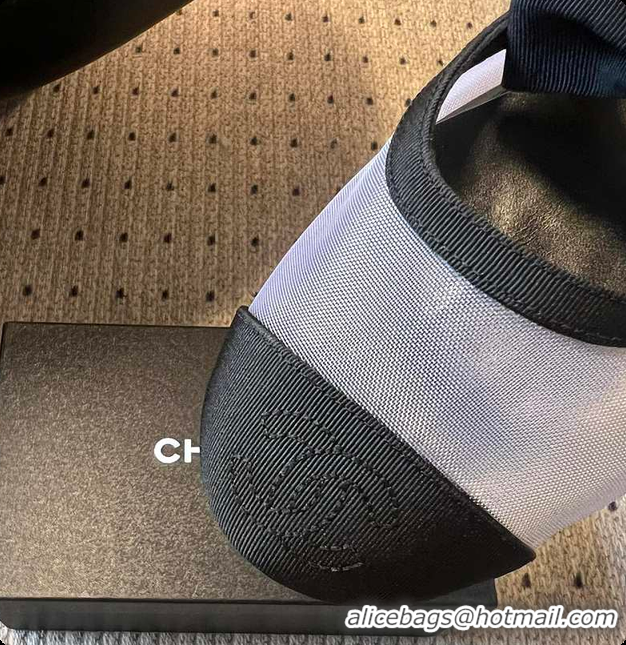 Popular Style Chanel Mary Janes Mesh & Grosgrain Grey & Black 60703011