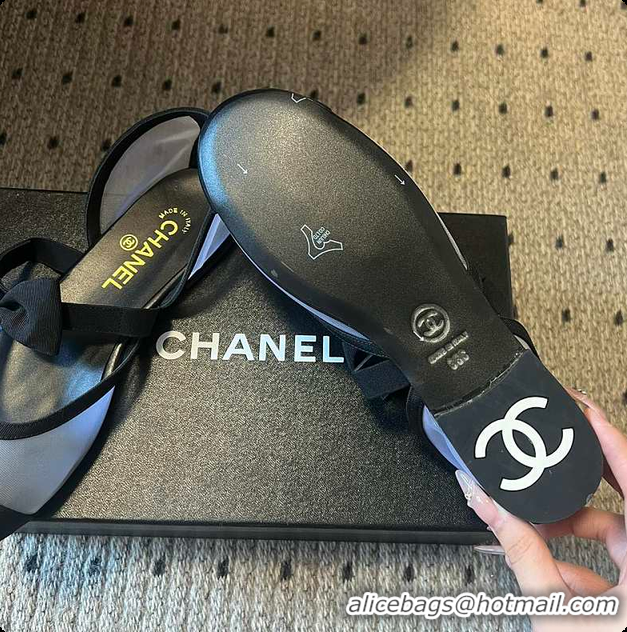 Popular Style Chanel Mary Janes Mesh & Grosgrain Grey & Black 60703011
