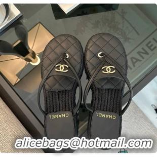 Best Grade Chanel Coco Beach Flip flops Suede Black 60703012