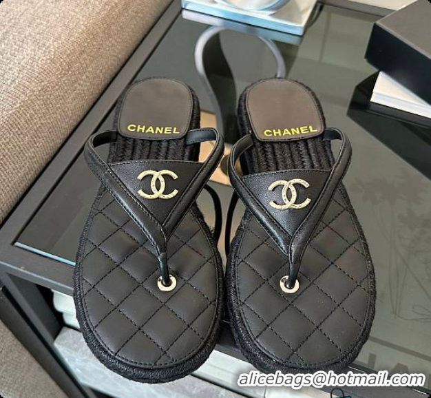Best Grade Chanel Coco Beach Flip flops Suede Black 60703012