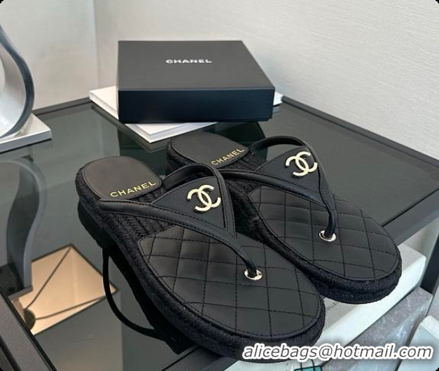 Best Grade Chanel Coco Beach Flip flops Suede Black 60703012