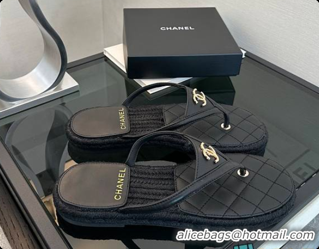 Best Grade Chanel Coco Beach Flip flops Suede Black 60703012