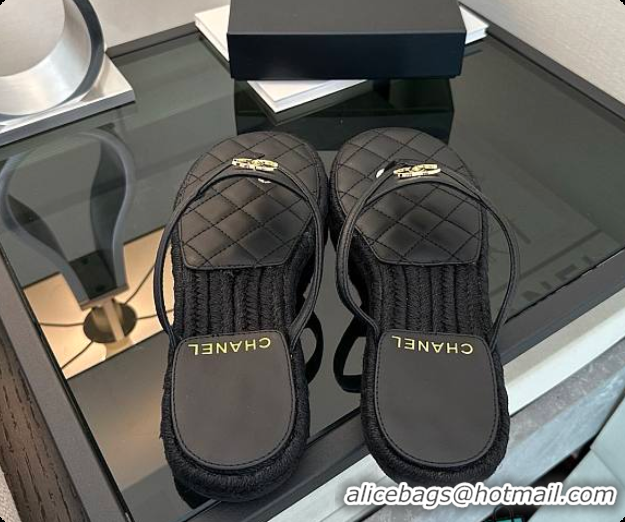 Best Grade Chanel Coco Beach Flip flops Suede Black 60703012