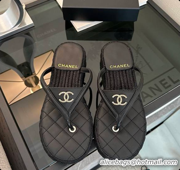 Best Grade Chanel Coco Beach Flip flops Suede Black 60703012