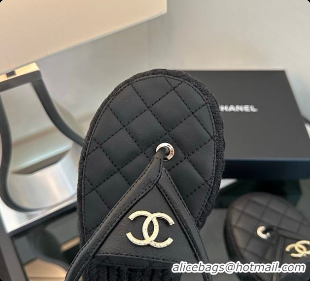 Best Grade Chanel Coco Beach Flip flops Suede Black 60703012