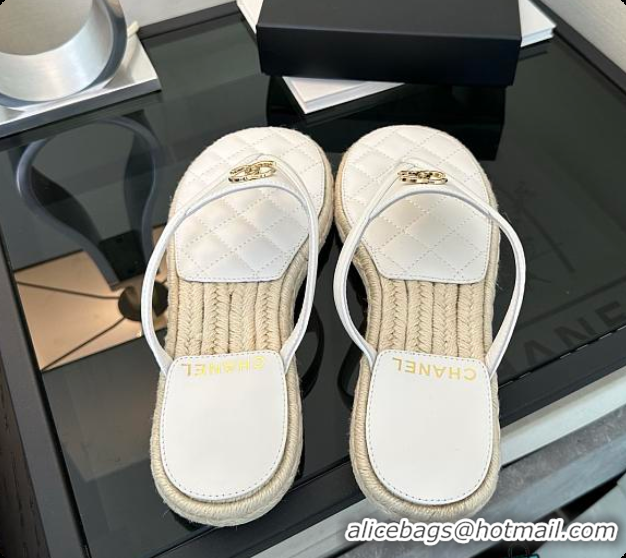 Low Price Chanel Coco Beach Flip flops Suede White 60703012