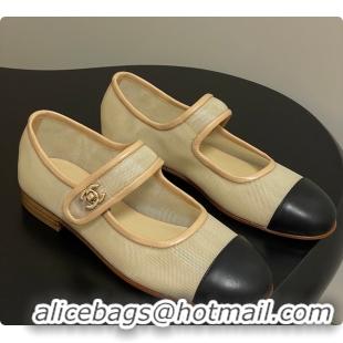 Best Product Chanel Mary Janes Fabric & Grosgrain Ivory & Black 60703013