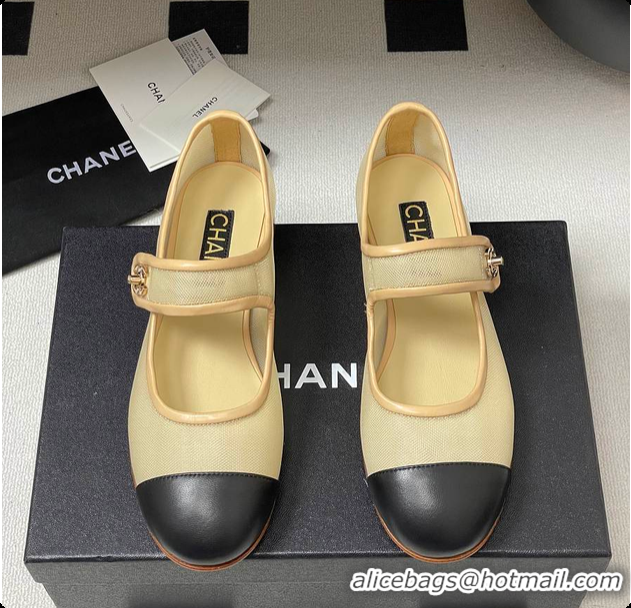 Best Product Chanel Mary Janes Fabric & Grosgrain Ivory & Black 60703013